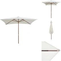 Parasol avec poteau en bois 200 x 300 cm Blanc crème - Parasol - Parasol De Jardin - Ombrelle Extérieure - Parasol En Bois - Parasol Blanc