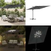 Parasol cantilever à LED Anthracite 400x300 cm - Parasol Jardin - Parasol Cantilever - Parasol Led - Parasol Extensible - Parasol Rectangulaire