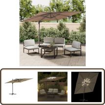 Parasol cantilever à led Taupe 400x300 cm - Parasol Jardin - Parasol Cantilever - Parasol Led - Parasol Taupe - Parasol Extérieur