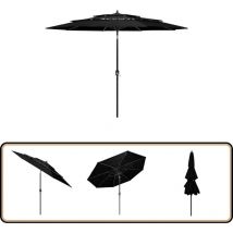 Parasol de jardin à 3 niveaux avec mât en aluminium noir 3 m - Parasol De Jardin - Parasol Extérieur - Parasol 3 Niveaux - Parasol Noir - Parasol
