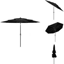 Parasol de jardin à 3 niveaux avec mât en aluminium noir 3 m - Parasol De Jardin - Parasol Extérieur - Parasol 3 Niveaux - Parasol Noir - Parasol