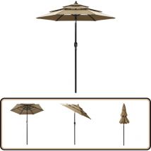 Parasol de jardin à 3 niveaux avec mât en aluminium taupe 2 m - Parasol De Jardin - Parasol Extérieur - Parasol Taupe - Parasol 3 Niveaux - Parasol