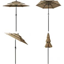 Parasol de jardin à 3 niveaux avec mât en aluminium taupe 2 m - Parasol De Jardin - Parasol Extérieur - Parasol Taupe - Parasol 3 Niveaux - Parasol