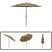 Parasol de jardin à 3 niveaux avec mât en aluminium taupe 3 m - Parasol De Jardin - Parasol Extérieur - Parasol 3 Niveaux - Parasol Taupe - Parasol