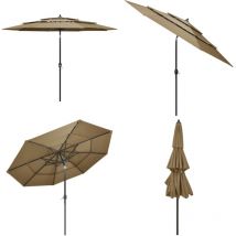 Parasol de jardin à 3 niveaux avec mât en aluminium taupe 3 m - Parasol De Jardin - Parasol Extérieur - Parasol 3 Niveaux - Parasol Taupe - Parasol