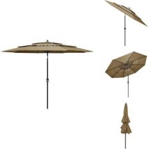 Parasol de jardin à 3 niveaux avec mât en aluminium taupe 3 m - Parasol De Jardin - Parasol Extérieur - Parasol 3 Niveaux - Parasol Taupe - Parasol