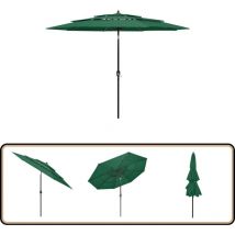 Parasol de jardin à 3 niveaux avec mât en aluminium vert 3 m - Parasol De Jardin - Parasol Extérieur - Parasol Vert - Parasol 3 Niveaux - Parasol
