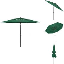 Parasol de jardin à 3 niveaux avec mât en aluminium vert 3 m - Parasol De Jardin - Parasol Extérieur - Parasol Vert - Parasol 3 Niveaux - Parasol