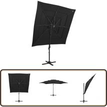 Parasol de jardin à 4 niveaux avec mât en aluminium noir - Parasol De Jardin - Parasol Extérieur - Parasol Rectangulaire - Parasol Noir - Parasol