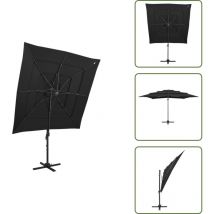 Parasol de jardin à 4 niveaux avec mât en aluminium noir - Parasol De Jardin - Parasol Extérieur - Parasol Rectangulaire - Parasol Noir - Parasol