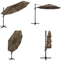 Parasol de jardin à 4 niveaux avec mât en aluminium taupe 3x3 m - Parasol De Jardin - Parasol Extérieur - Parasol Taupe - Parasol 3x3 Mètres