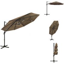 Parasol de jardin à 4 niveaux avec mât en aluminium taupe 3x3 m - Parasol De Jardin - Parasol Extérieur - Parasol Taupe - Parasol 3x3 Mètres
