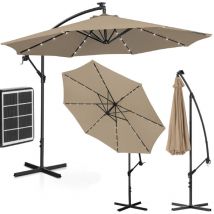 Uniprodo - Parasol de jardin à perche, rond, inclinable, avec éclairage led, diamètre 300 cm gris-brun