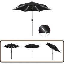 Parasol de jardin avec lumières led et mât en aluminium noir - Parasol De Jardin - Parasol Extérieur - Parasol Avec Led - Parasol Noir - Parasol