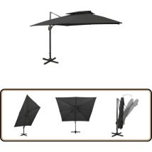 Parasol de jardin en porte-à-faux avec double toit noir - Parasol De Jardin - Parasol Extérieur - Parasol Rectangulaire - Parasol Noir - Parasol Avec
