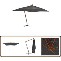 Parasol de jardin en porte-à-faux avec mât en bois anthracite - Parasol De Jardin - Parasol Suspendu - Parasol En Bois - Parasol Anthracite - Parasol