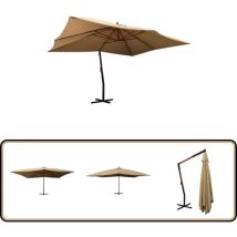 Parasol de jardin en porte-à-faux avec mât en bois taupe - Parasol De Jardin - Parasol Extérieur - Parasol Auvent - Parasol Rectangulaire - Parasol