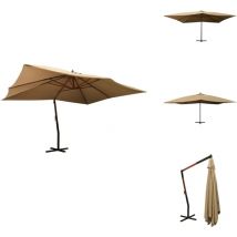 Parasol de jardin en porte-à-faux avec mât en bois taupe - Parasol De Jardin - Parasol Extérieur - Parasol Auvent - Parasol Rectangulaire - Parasol