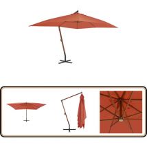 Parasol de jardin en porte-à-faux avec mât en bois terre cuite - Parasol De Jardin - Parasol Suspendu - Parasol En Bois - Parasol Terrasse - Ombrage