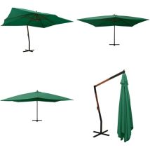 Parasol de jardin en porte-à-faux avec mât en bois vert - Parasol De Jardin - Parasol Extérieur - Parasol Portatif - Parasol Rectangulaire - Parasol