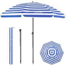 Parasol de Jardin Exterieur Inclinable, Parasol Plage avec Revêtement Argenté, Protection Solaire UV50+, avec Pied d'Ancrage à Visser & Housse de