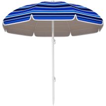Parasol de plage inclinable rond dia. 1,8 m UPF50+ sac de transport inclus bleu blanc rayé
