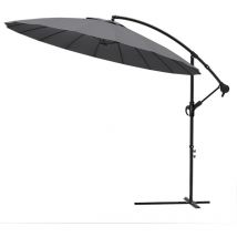 Parasol déporté inclinable 3M avec housse de protection gris - 18 Baleines - Hauteur ajustable, rotatif 360° - Manivelle anti-retour