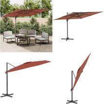 Parasol déporté avec mât en aluminium Terre cuite 300x300 cm - Parasol De Jardin - Parasol Cantilever - Parasol Exterieur - Parasol Orange - Parasol