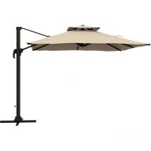 Parasol déporté carré 3 x 3 m - inclinable, pivotant - manivelle, piètement - alu toile haute densité 250 g/m² kaki
