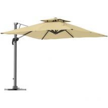 Parasol déporté carré pivotant 360° manivelle dim. 2,97L x 2,97l x 2,64H m alu. polyester beige