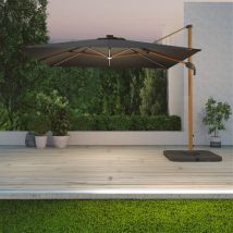 Avril Paris - Parasol déporté led 3x4m rectangle en aluminium housse incluse- rotatif 360° - Bois / Anthracite - opera
