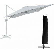 Happy Garden - Parasol déporté molokai carré 3x3m blanc + housse