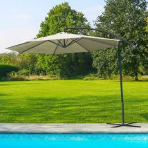 Skylantern - Parasol Deporte Octogonale Ø300cm de Plage - Parasol Déporté 3x3 m Beige Acier Traité - Parasol Plage, Balcon, pour Patio