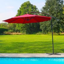 Parasol Deporte Octogonale Ø300cm de Plage - Parasol Déporté 3x3 M Rouge Acier Traité - Parasol Plage, Balcon, pour Patio