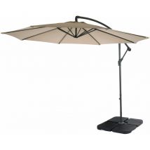 Acerra, parasol, protection solaire, ø 3m inclinable, polyester/acier 11kg, sable-beige avec support
