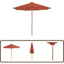 Parasol d'extérieur avec mât en bois 300 cm terre cuite - Parasol De Jardin - Parasol Exterieur - Parasol Bois - Parasol Rectangulaire - Parasol