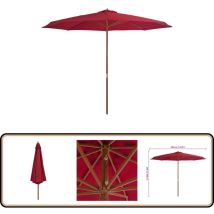 Parasol d'extérieur avec mât en bois 350 cm Bordeaux - Parasol D'extérieur - Parasol En Bois - Parasol Rectangulaire - Parasol Rouge - Parasol Jardin