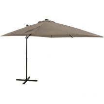 Parasol meuble de jardin déporté avec mât et lumières led 250 cm taupe