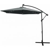 Parasol Déporté Gris Incinable Ombrage de 3M 24 led Energie Solaire Protection uv Terrasse Patio Cour Piscine Jardin Héxagonale [Sans Base + Housse