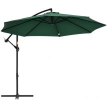 Parasol déporté octogonal inclinable pivotant manivelle pied acier ø 2,9 x 2,4H m vert