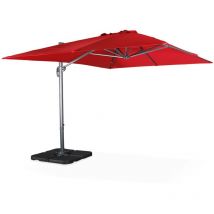 Parasol déporté rectangulaire rouge 3x4m + dalles à lester 50x50cm
