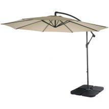 Parasol déporté semi-pro Acerra, protection contre le soleil, 3m inclinable - crème avec support
