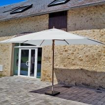 Parasol Droit Écru 4x3 M – Mât En Bois Avec Toile Polyester Déperlant – Protection Uv 50+ – Soufflet De Ventilation Pour Résistance Au Vent – Gecko 