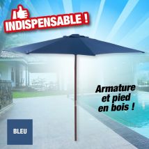 Parasol droit en bois, de couleur bleue