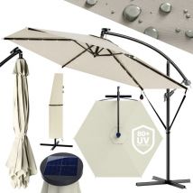KINGSLEEVE Parasol déporté inclinable Ø 300cm Pare-soleil en aluminium avec éclairage LED Protection UV30+ jardin Crème