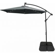 Parasol Déporté Gris Incinable Ombrage de 3M 24 led Energie Solaire Protection uv Terrasse Patio Cour Piscine Jardin Héxagonale [Base Carrée + Housse