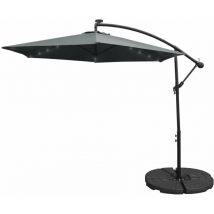 Parasol Déporté Gris Incinable Ombrage de 3M 24 led Energie Solaire Protection uv Terrasse Patio Cour Piscine Jardin Héxagonale [Base Ronde + Housse