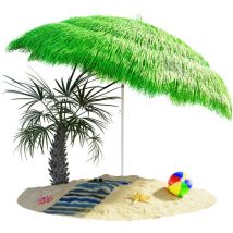 Kingsleeve - Hawaii Parasol 1.8m Height 1.6m Diameter UV30+ Protection Tiltable Height-Adjustable Ground Spike Large Round Straw Raffia Tiki Umbrella