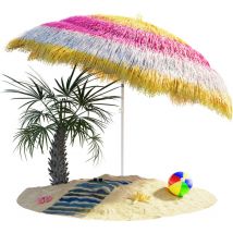 Kingsleeve - Hawaii Parasol 1.8m Height 1.6m Diameter UV30+ Protection Tiltable Height-Adjustable Ground Spike Large Round Straw Raffia Tiki Umbrella
