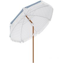 Parasol inclinable de jardin Ø 213 cm style vintage franges bleu blanc